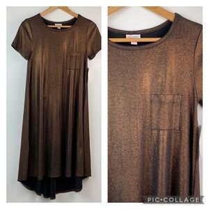 LuLaRoe Copper Carly NWT, one pocket high low short sleeve metallic party dress